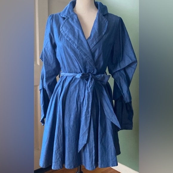 New Women’s chambray wrapped flirty cute mini dress, Size L - Picture 1 of 8